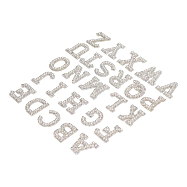 26 stk. engelske bogstaver patches imiteret perle stil lyse bredt anvendte nem betjening stryge patches til tasker tøj DIY