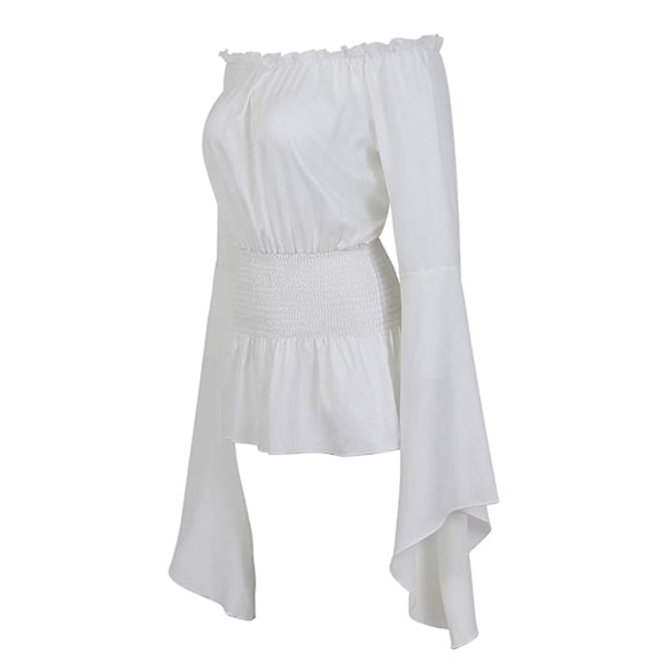 Boheme Hvid Renaissance Middelalder Bluser Langærmet Kvinder S-XL