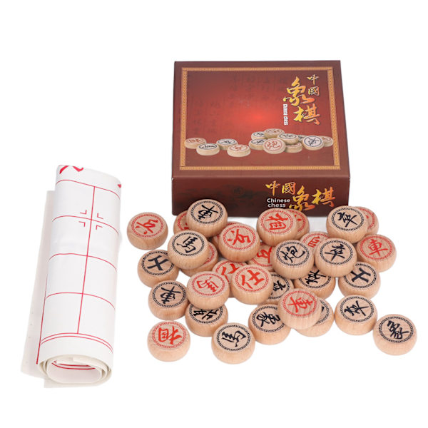 Kinesiskt schackspel Bokträ Intellektuell tillväxt Xiangqi brädspel med PU-läder schackbräde 3 cm diameter