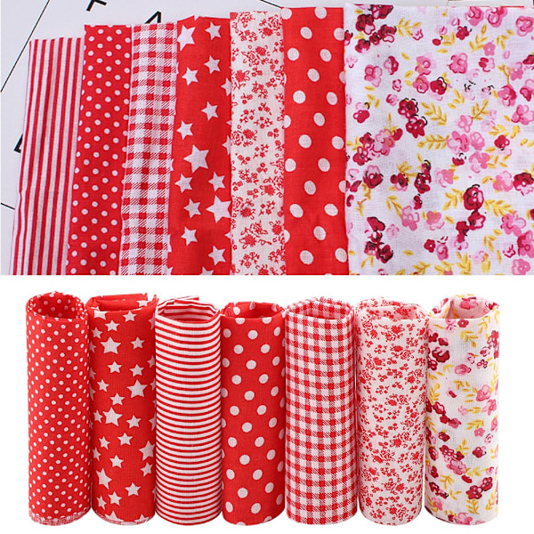 7st 50*50 cm Bomullstyg DIY Assorted Squares Pre Cut Sängkläder Kit Quarters Bundle (röd)