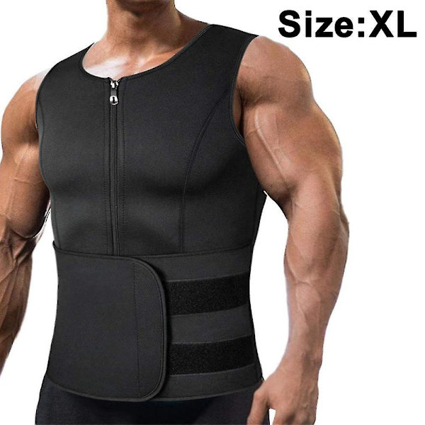 Neopren Sauna Lynlås Waist Trainer Vest til Mænd XL Sort