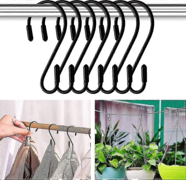 12-pack S-krokar svarta 8 cm S-formade Maximal belastning: 5 kg