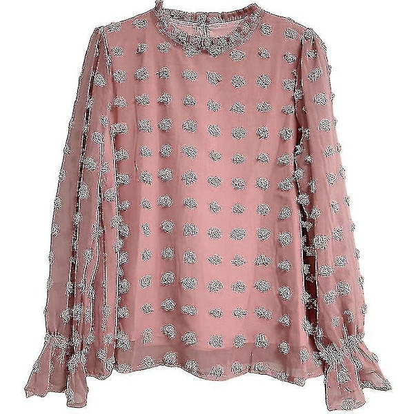 Chiffon-huippuinen pitkähihainen pusero XL vaaleanpunainen