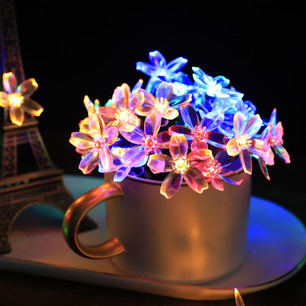 Sakura String Lights Solenergi LED Vattentät dekorationsljus för utomhusgård Färgglada 5 meter 20 lampor