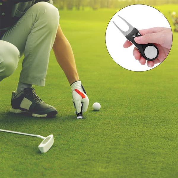 304 Stainless Steel ABS Plastic Handle Golf Spring Divot Repair Pitch Putting Fork Tool for Training Practice Black