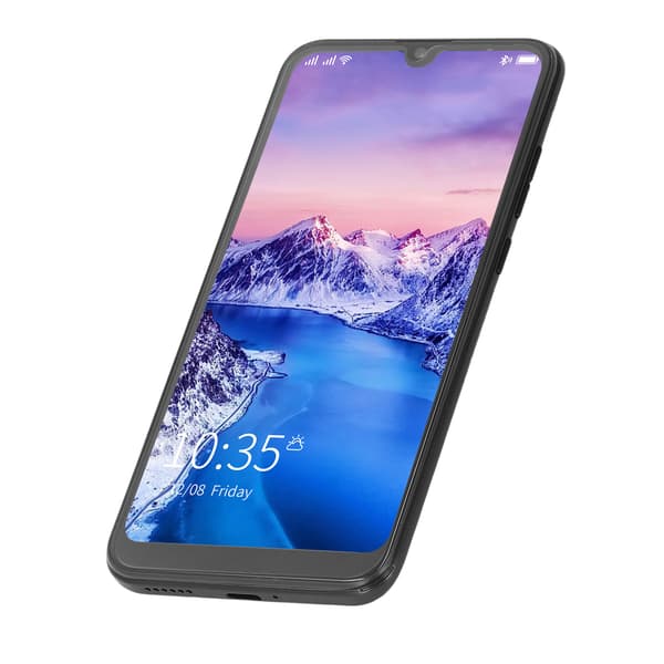 Android 10 smartphone, 6,26 tommer, ansigtsgenkendelse, 4 GB RAM, 64 GB ROM, sort