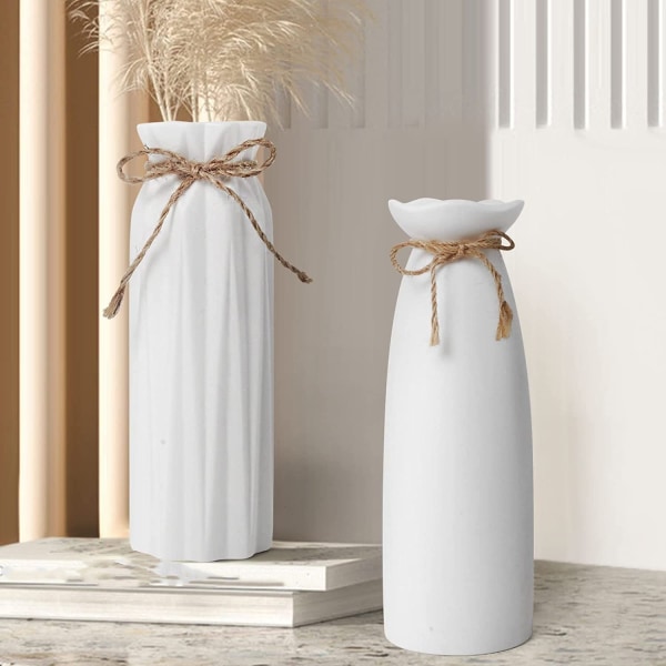 Dekorativ keramisk blomvas, 2 delar Vit vas för pampasgräs