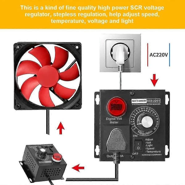 Industriel kvalitet 4000w 220v SCR spændingsregulator variabel hastighedsregulator EU Plug