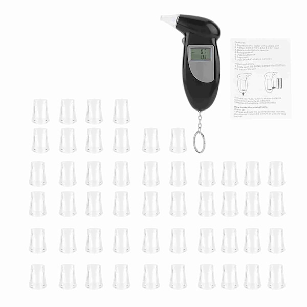 Digital LCD-skärm Alkohol Breath Tester Bärbar Nyckelring Breath Analyzer 50st Munstycke
