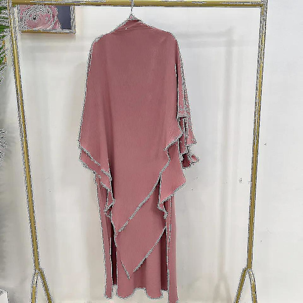 Muslimi Naiset Ramadanin Eid 2-osainen Jilbab Abaya Setti Hijabin kanssa - Pinkki XL-XXL