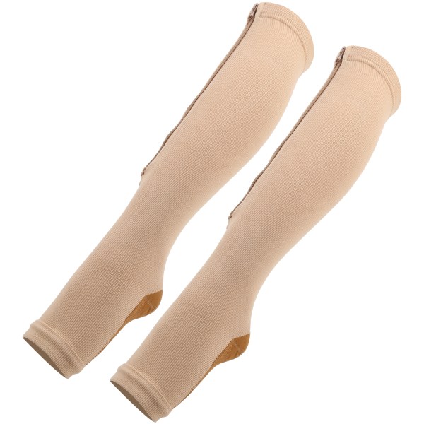 1Pair Zipper MidCalf Length Sock Compression Stockings Slim Leggings Stretch Socks Open Toe(Zipper Socks(Skin Color Bronze Bottom) XXL)