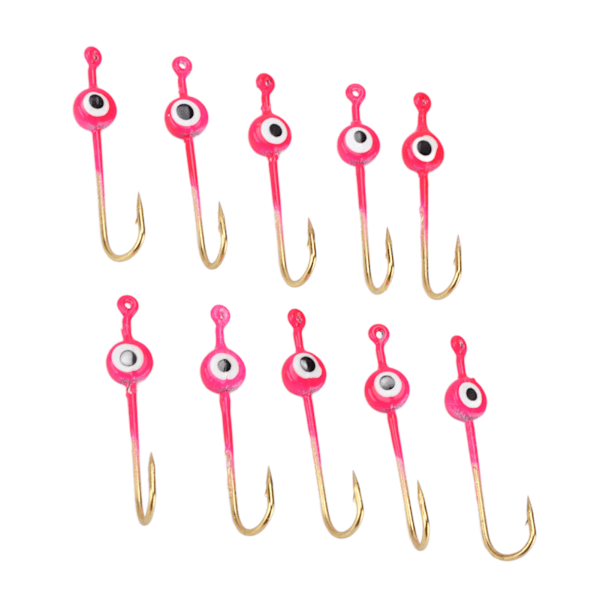 10 st Heads Fiskedrag Jiggar Rosa Högkolstål Vinter Is Fiskkrok Jig för fisk