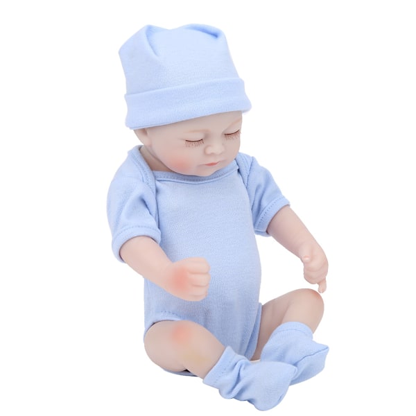 Silikon Kroppssimulering Baby Doll Naturtrogen Baby Doll Leksak Barn Flickor Present 10 InchBlå Nära ögon