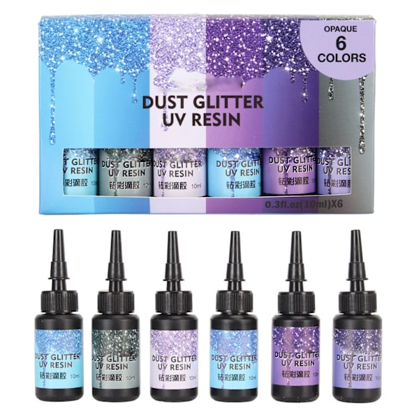 6 stk. Farget UV-resin 10 ml hver pennformet hurtigherdende aluminiumsfolieforsegling UV-lim for DIY smykkekunst lilla serie