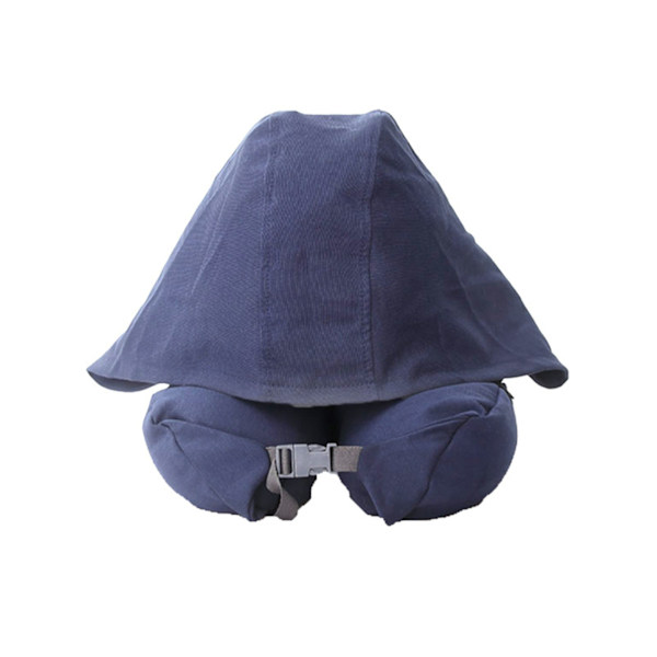 Hoodie Resekudde Huva Nackkudde Justerbar Ergonomisk Rese Nackkudde för Flygplan Flyg Nackstöd Sömn U Typ Mörkblå