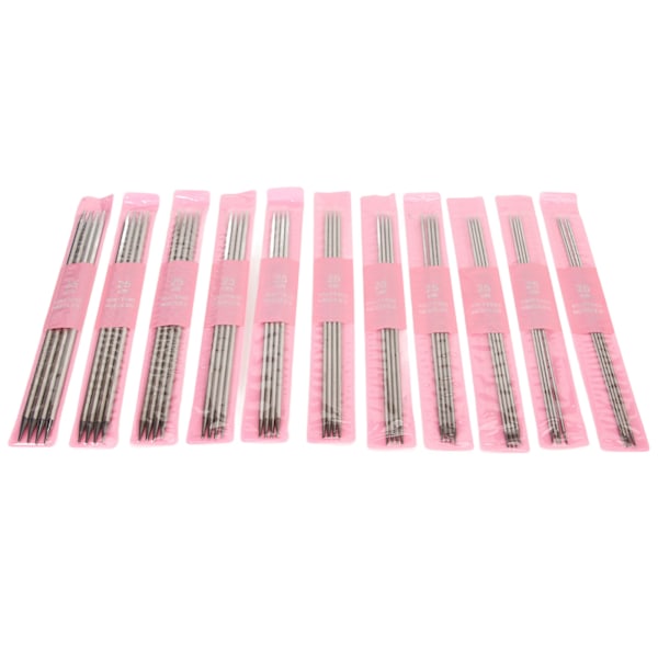 11 Storlekar 44st Dubbelspetsiga Stickor Set 2mm till 6mm 25cm Längd Rostfritt Stål DIY Stickor för Strumpor Mössor