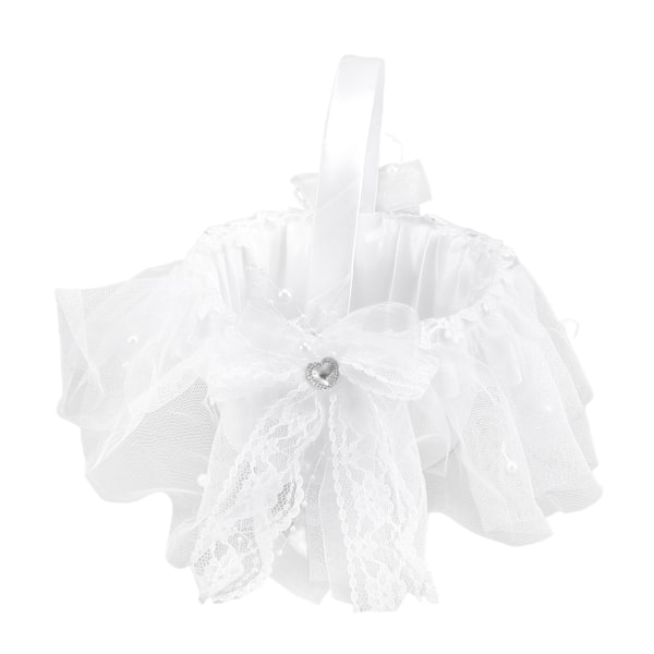 Bröllop Flower Girl Korg Vit Spets Klassisk Presentceremoni Tillbehör för Rosenblad
