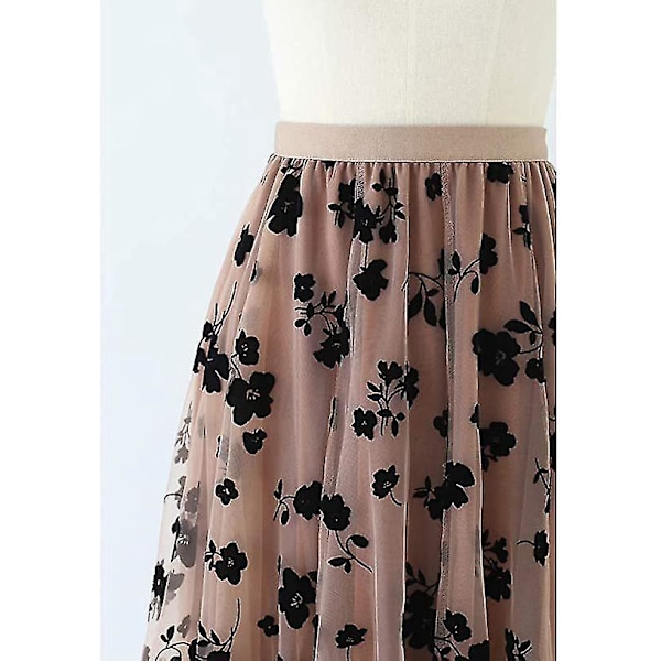 Blomsterprint Mesh A-linje Tulle Midi Skjørt til Kvinder