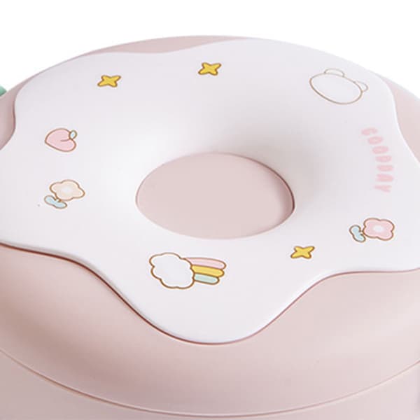 Bento Bowl Donut Shape Heatable with Lid Fork Spoon Plastic Lunch Container for Office School Pink