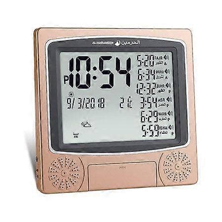 Elegant guldfärgad Azan-klocka med 5 bönesignal och dubbla kalenderinställningar - HA-4010
