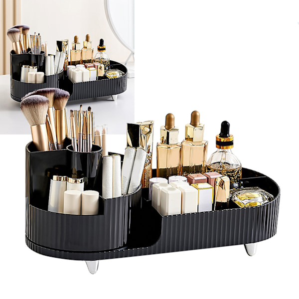 Makeup Storage Organizer Stor Kapacitet Perforering Fri Roterbar Skiljevägg Kosmetisk Förvaringslåda Svart