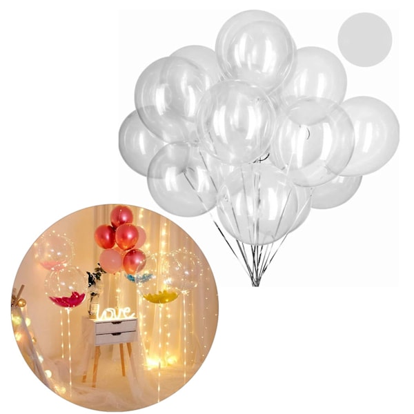 50 stk Bobo Balloner PVC Transparent Genanvendelige Op til 15,7 tommer oppustede festballoner til familiens bryllupsdag