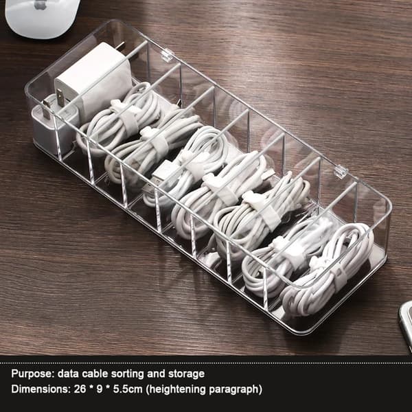Transparent kabelopbevaringsboks Datakabel Opladerledning Organisering 26x9x5.5cm-no cover
