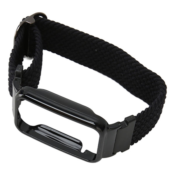 Braided Loop Strap for Mi Band 7 Pro Adjustable Elastic Nylon Loop Bracelet with Protective Frame Black Band Case