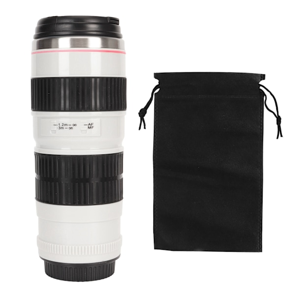Kaffekop med kameralinse i rustfrit stål Kaffekrus Tætte låg Fotograf Kamera Kops Rejsekaffe Kop til Mænd Kvinder Hvid