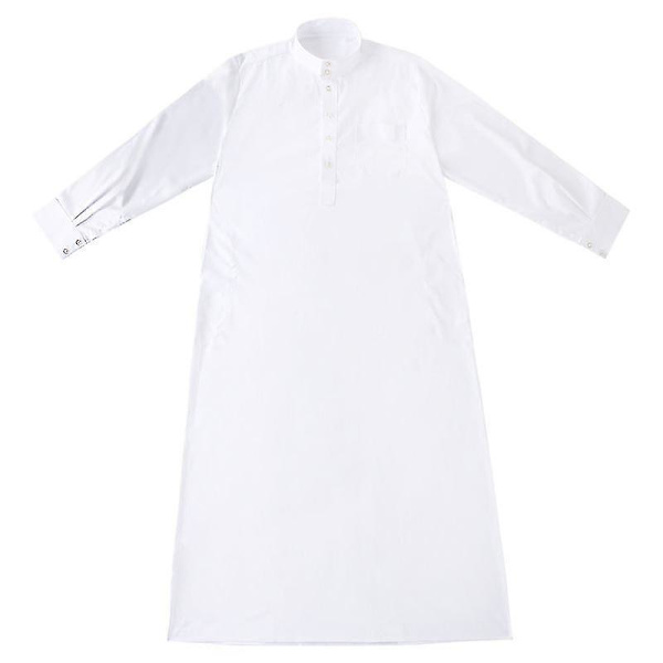 Islamisk Mænds Hvid XL Plain Lang Robe Thobe Kaftan Kjole