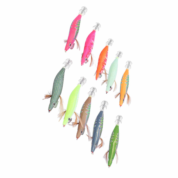 10 stk Squid Jig Hook Hard Fiskeagn Luminous Wood Fiske Reker Lure Bait Kit