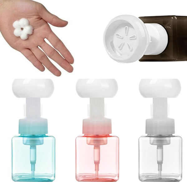 250ml dispenser för flytande tvål Plast Blomform skummande pumpflaska Tom skumdispenser förvaringsflaska för resor Transparent