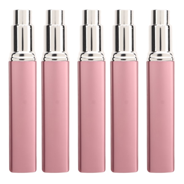 5 st Resesprayflaskor Eletrolytisk aluminium 12 ml påfyllningsbara parfymflaskor Slitstark parfymförstörare med fickor för resande camping Rosa