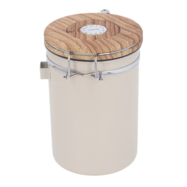 Kaffebeholder 1,8L rustfrit stål Lufttæt opbevaringsbeholder til kaffebønner med dagskontrol stålske til te, mel, korn, sukker Beige