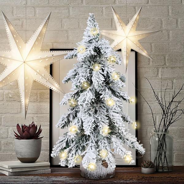 45 cm flockande julgran med ljus PVC-minijulgran konstgjord julgran Jul skrivbordsdekoration