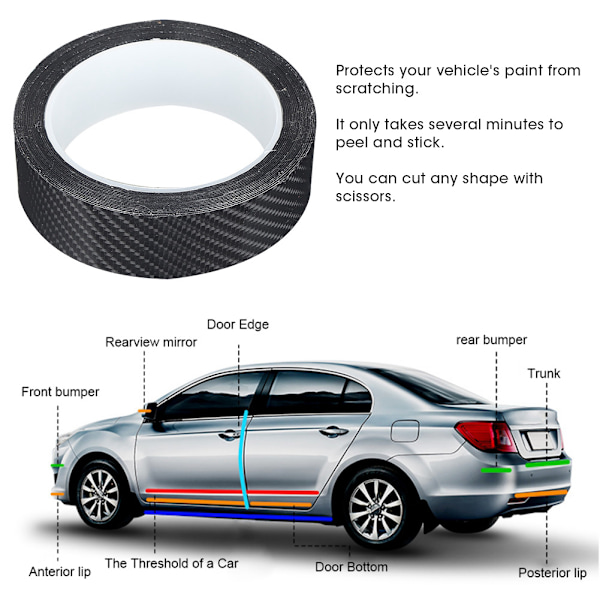 Skyddsfilm av kolfiber tillbehör till bildörrskantskydd mot repor