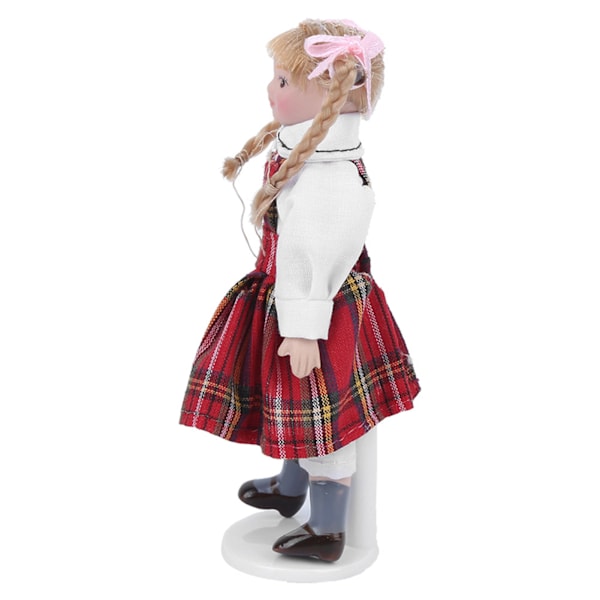 1:12 Nukkitalo Nukke Miniatyyri Posliini Pitkä Punottu Punainen Mekko Tyttö Mini Leikkikalu Nukke Malli Punainen