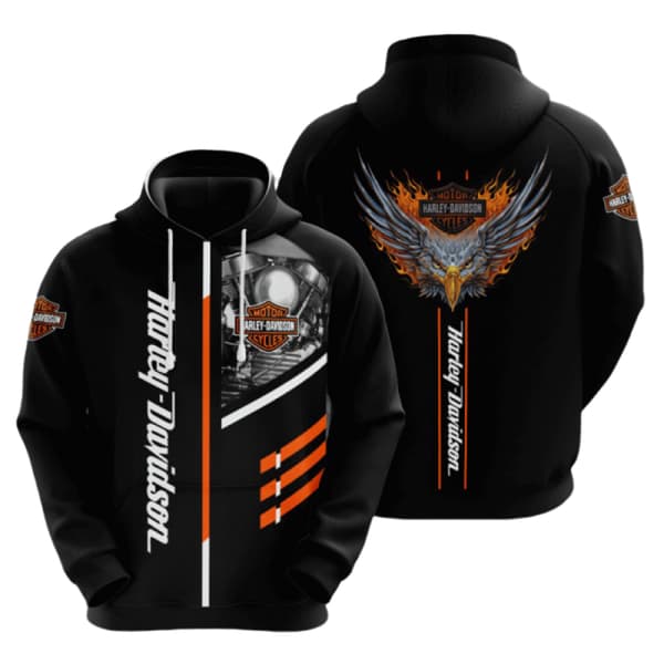 [LD] Herrhuvtröja, motorcykel, biker, Harley-Davidson, med dragsko, långärmad CC C M