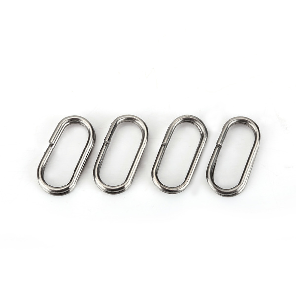 100 stk rustfritt stål ovale splittringer Svingbar Snap fiskeutstyrkontakt (10x19mm)