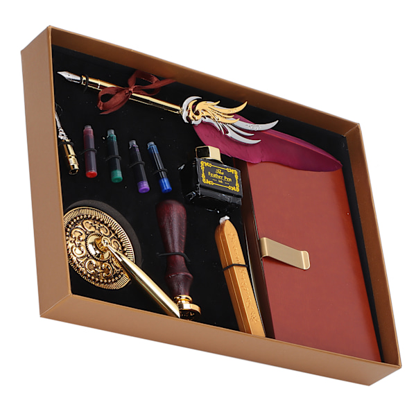 Dopp Kalligrafi Pennset Fjäder Bläckbehållare Fontänpenna Presentförpackning Kit med Lackstämpel VerktygSP139006 Vinröd