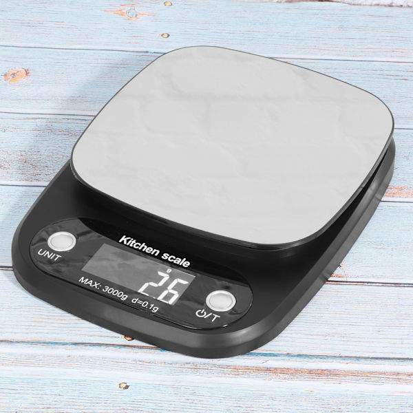 3 kg/0,1 g musta ruostumattomasta teräksestä valmistettu keittiövaaka Elektroninen kannettava vaaka ruoanlaittoon ja leivontaan