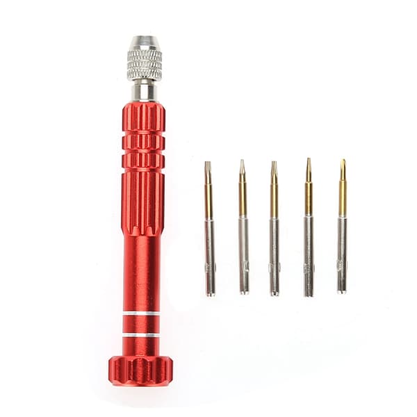 Screwdriver Handle with 5 Precision Bits Phone Glasses Watch Repair Tool Kit (Red)
