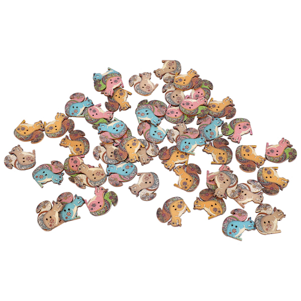 Håndverksknapper 3 cm Lange, Robuste Treknapper i Retro Dyrestil, Assorterte Farger, Lette Treknapper for Sying, DIY-dekorasjon, Ekorndesign, 50 stk