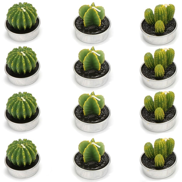 12 stk stearinlys kaktus form til hjemmefest bryllup indretning 3 stilarter