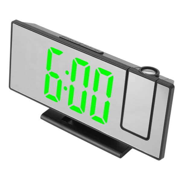 Projection Digital Alarm Clock USB Charging Automatic Dimming LED Mirror Screen Electronic Clock for Bedroom Black Shell Green Light