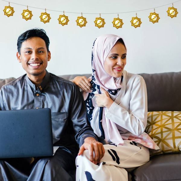 1,6M Eid 10 LED-slingor Guld Metall ihålig lykta för semesterfest inomhus utomhus ramadan dekoration