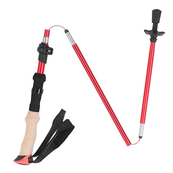 Teleskopisk Vandrestav Portabel Aluminium Legering Foldbar Vandrestav til Udendørs Sport Rød