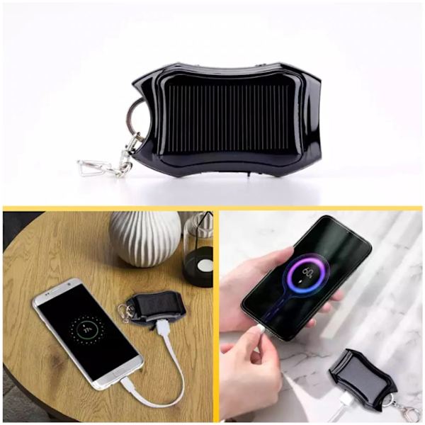 Aurinkoenergiainen Kannettava Lataus Avaimenperä Mini Power Bank LED Taskulamppu Ulkoilu USB Akkupaketti Hätäpuhelinlaturi
