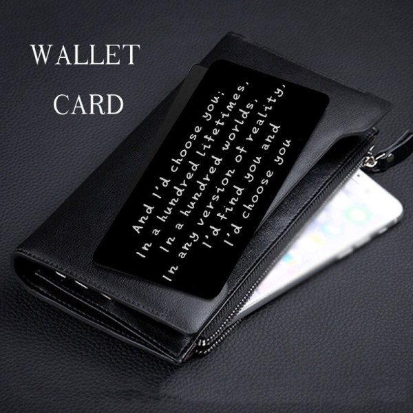 Kaiverrettu Lompakko Insert Henkilökohtainen metallinen lompakkokortti lahjat miehelle/vaimolle poikaystävälle/tyttöystävälle, malli: musta
