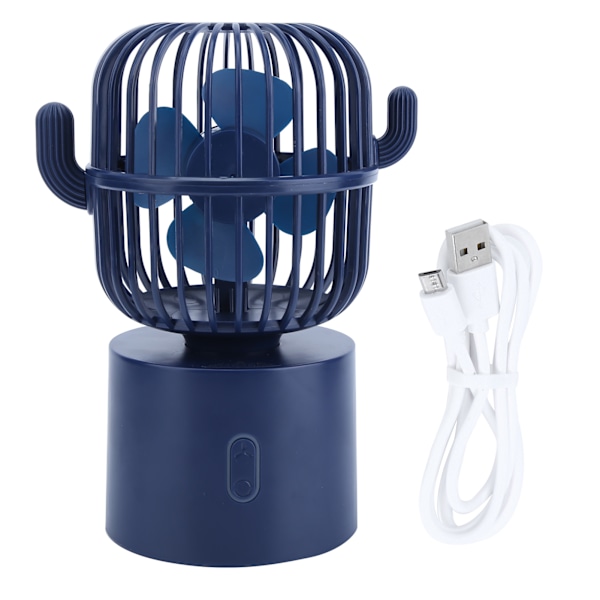 USB-ladattava pieni pöytätuuletin kotiin, toimistoon, matkoille, kannettava, 3 nopeutta säädettävissä, sininen